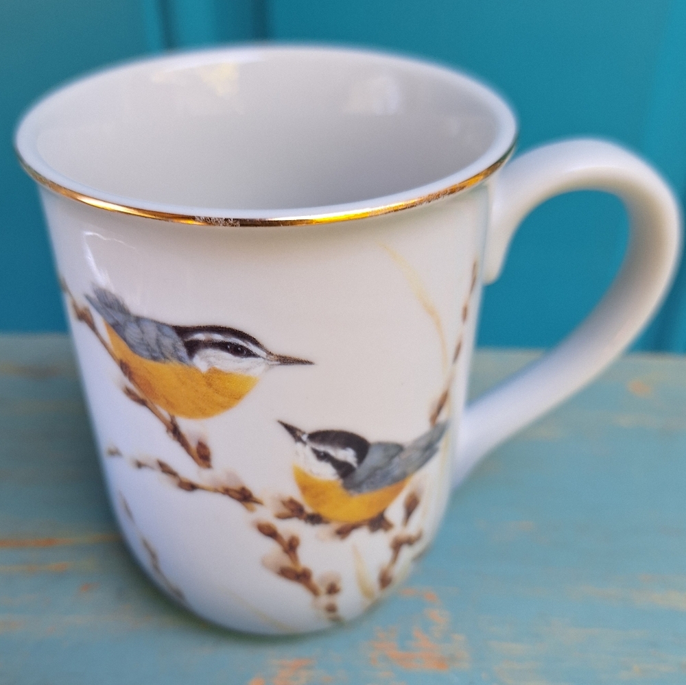 Bird Mug Otagiri Japan Coffee Cup Teacup Pretty Cute Birds Porcelain Gold Leaf - Picture 12 of 16